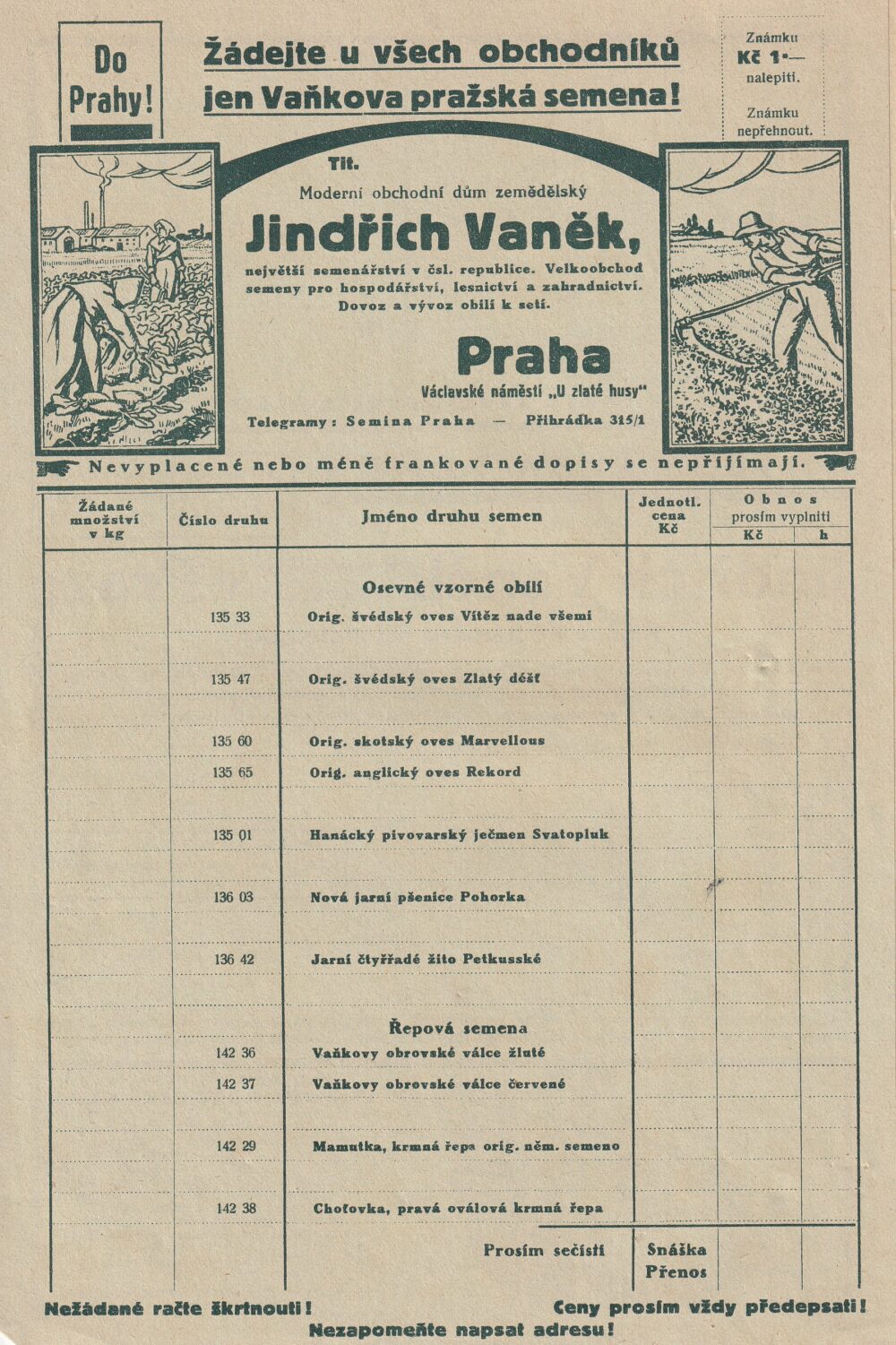 Leták semenářství Jindřich Vaněk, Praha
