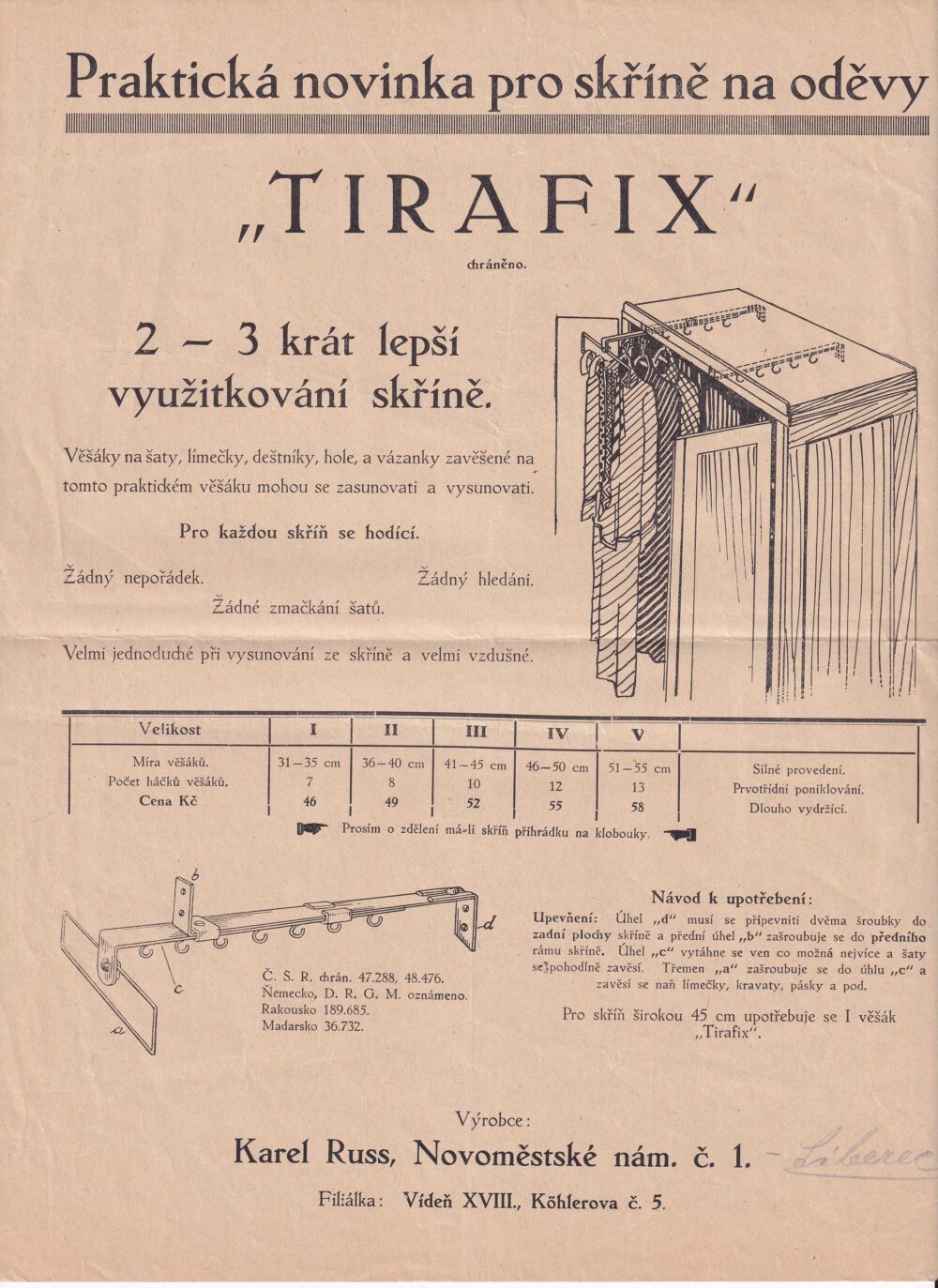 Leták skříň Tirafix, Karel Russ Liberec