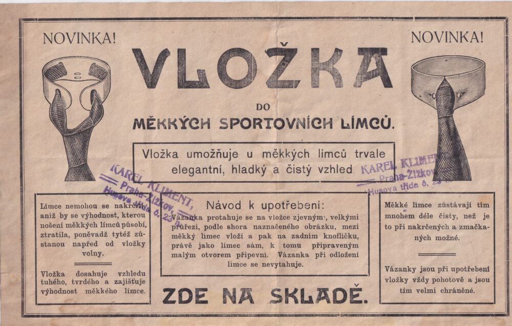 Leták vložka do límců, Karel Kliment Praha