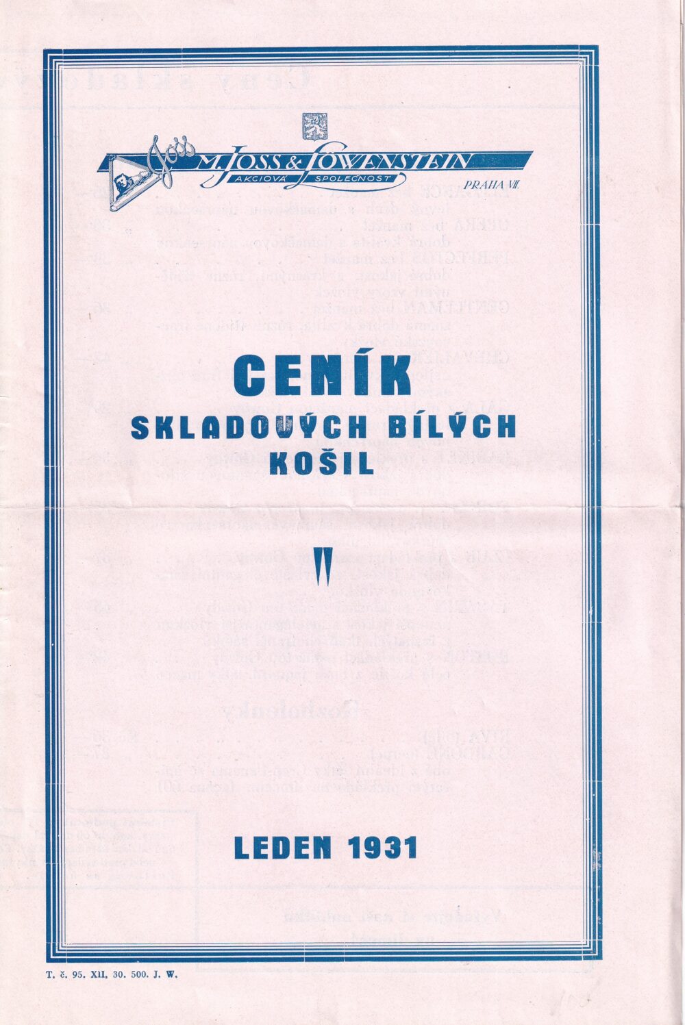 Leták bílé košile Joss a Lowenstein, Praha