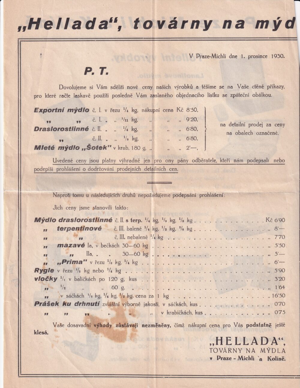 Leták mýdla Hellada, Praha