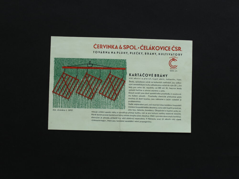 Leták kartáčové brány Červinka, Čelákovice