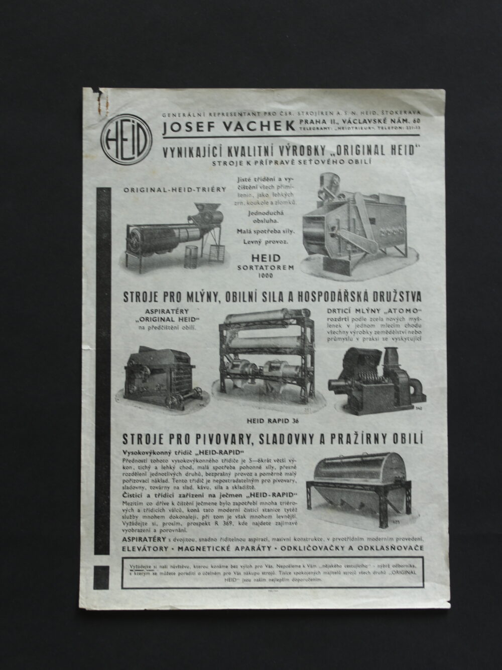 Leták strojírna Josef Vachek, Praha