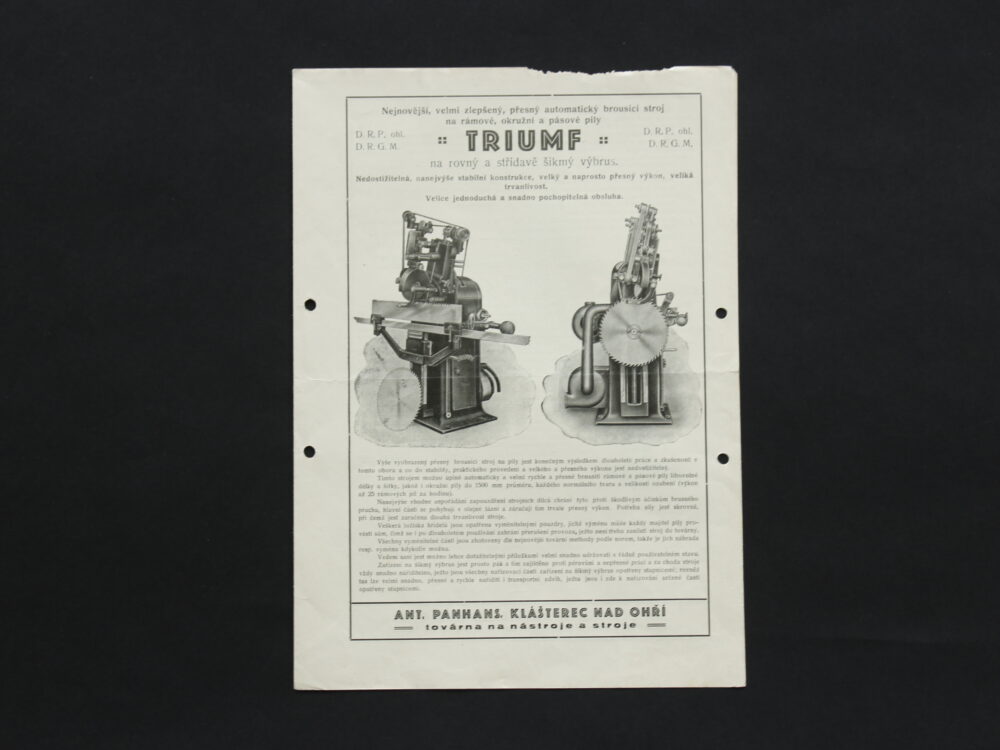 Leták okružní pily Triumf, Panhans Klášterec n/O.