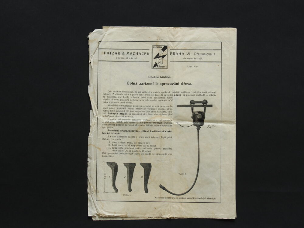 Leták nářadí na dřevo Patzak, Macháček, Praha