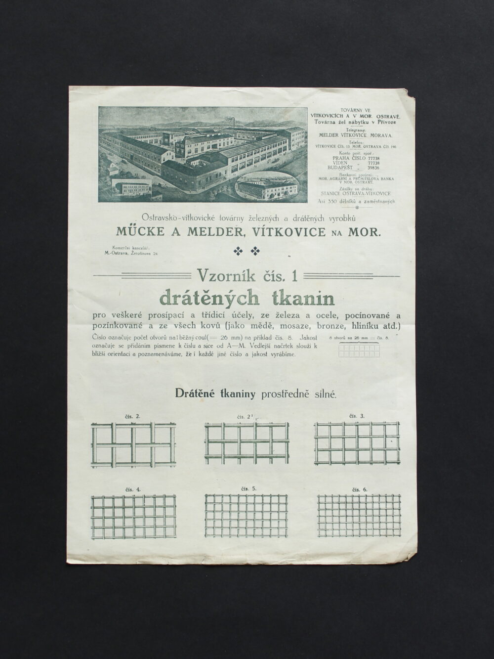 Leták drátěné tkaniny Mücke a Melder, Vítkovice