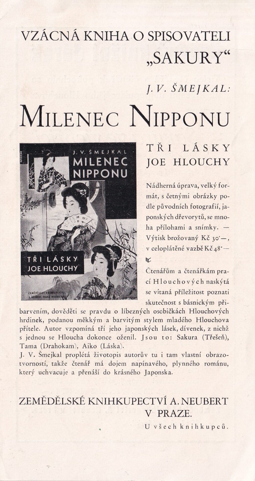 Leták knihkupectví A. Neubert, Praha