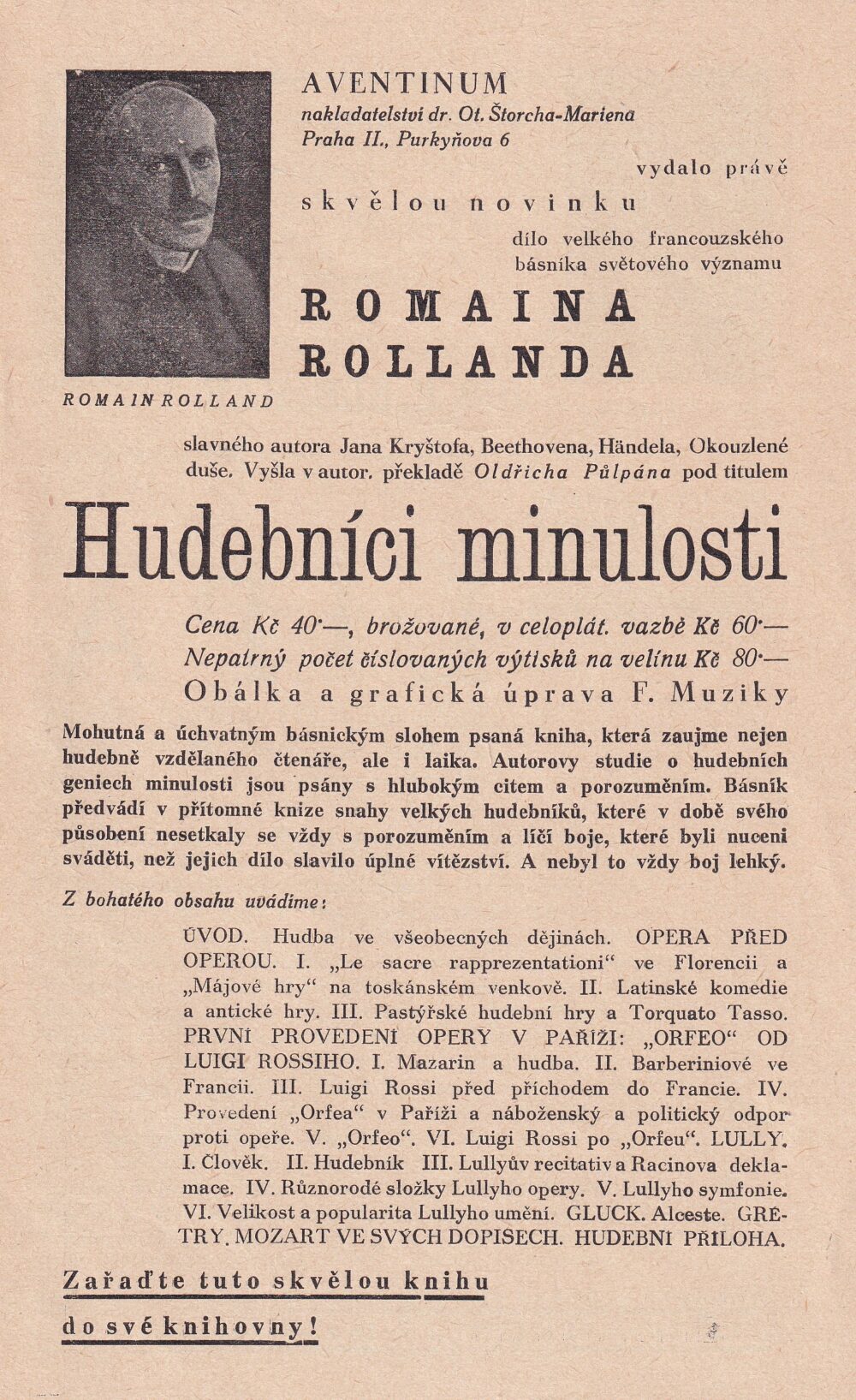 Leták nakladatelství Aventinum, Praha