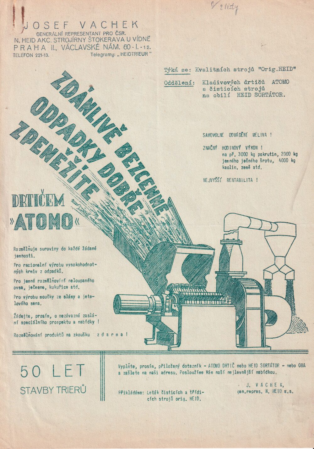 Leták drtič Atomo, J. Vachek Praha