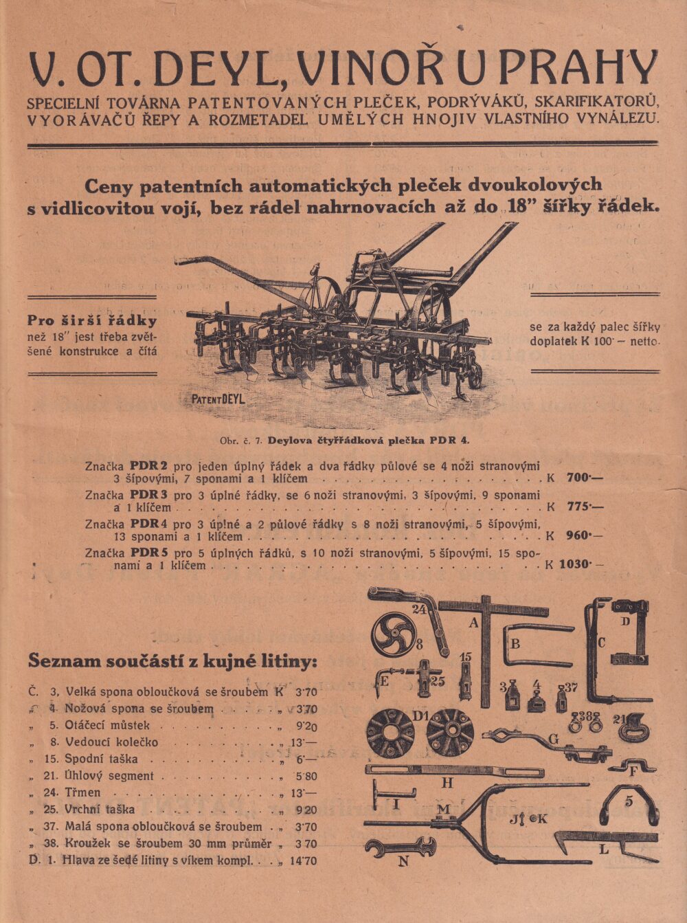 Leták plečky V. O. Deyl, Vinoř