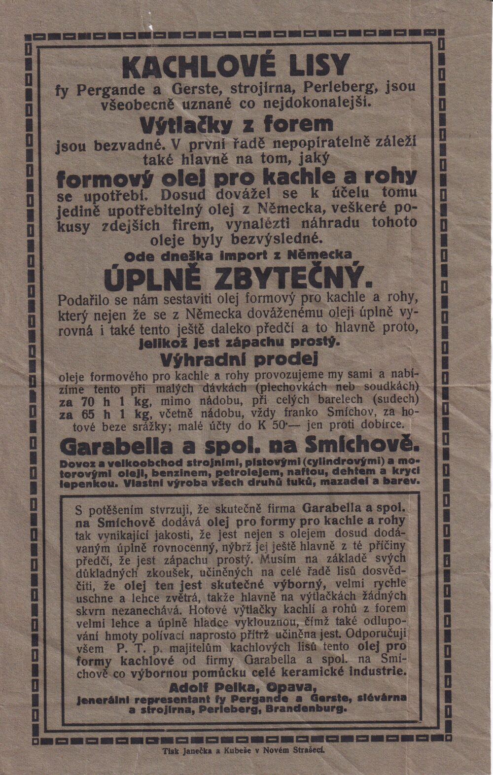 Leták, Kachlové lisy, Garabella a spol. Smíchov