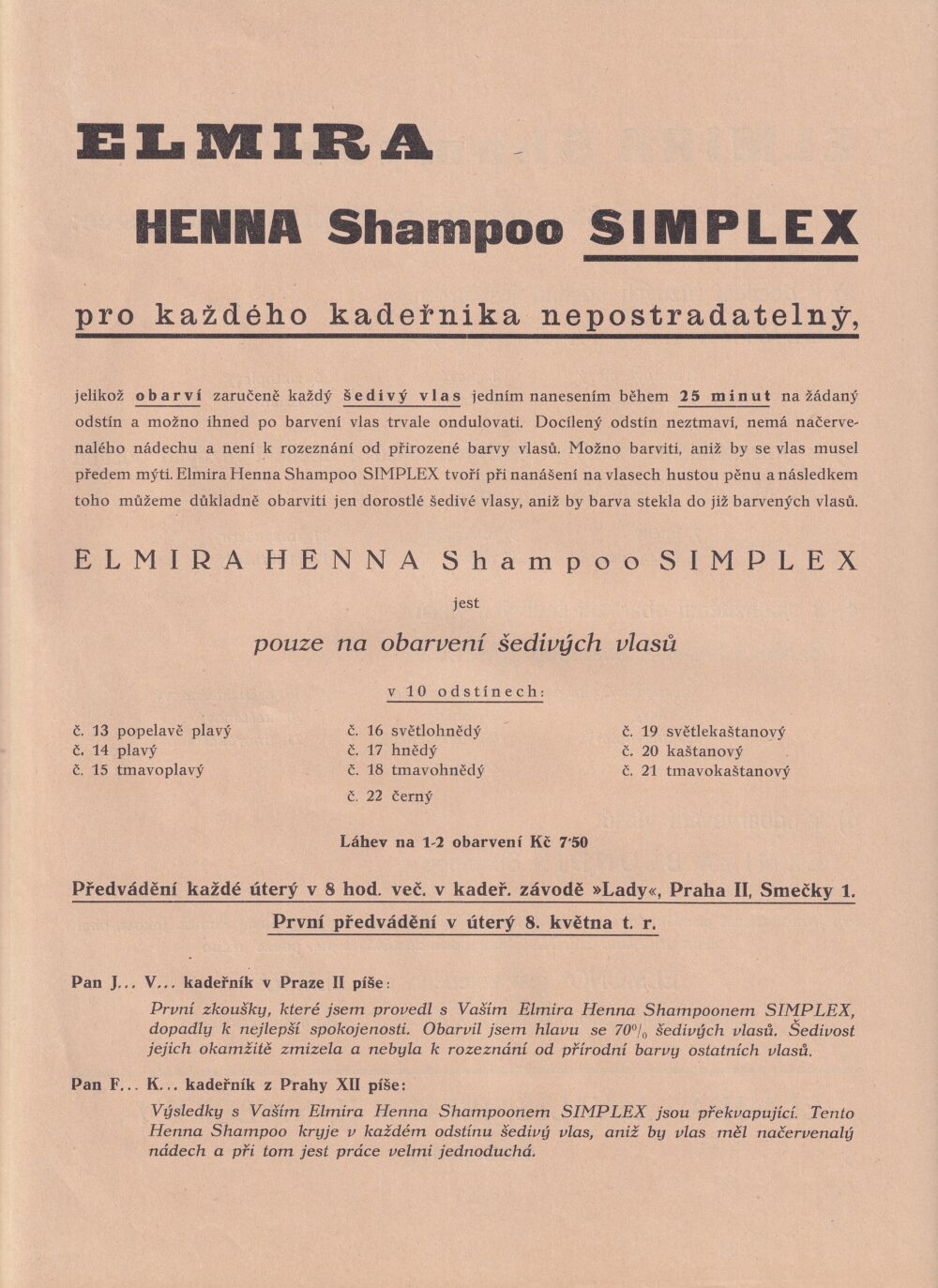 Leták, Henna šampon Simplex, Praha