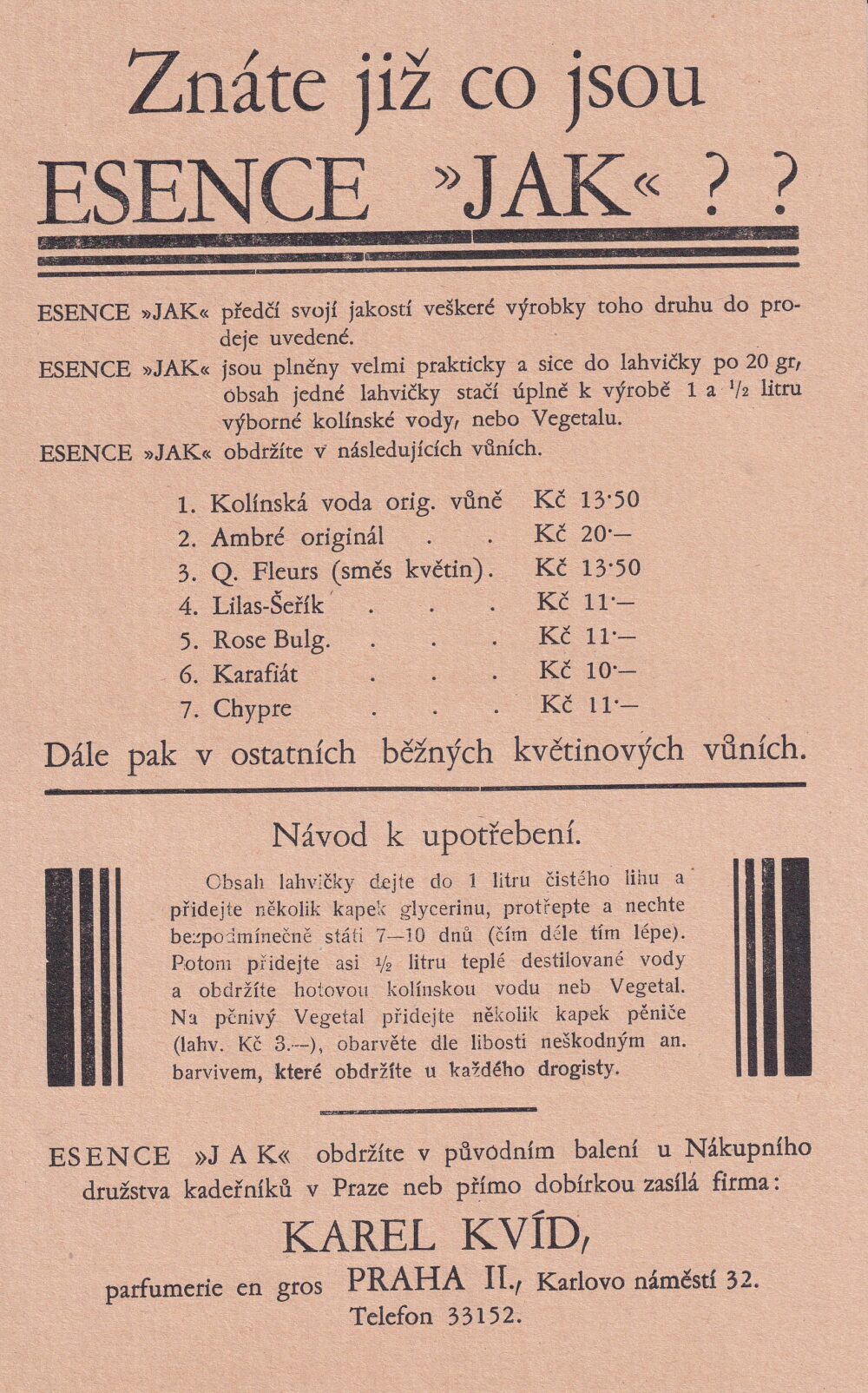 Leták, Esence JAK, Kolínská aj. Praha