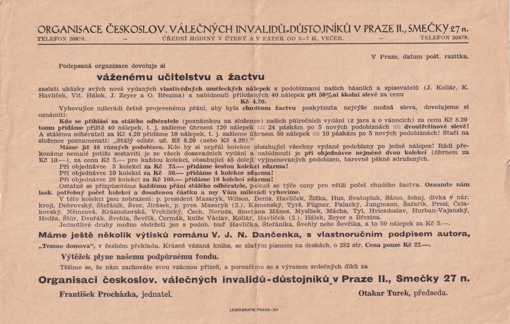 Leták, Váleční invalidi, Praha