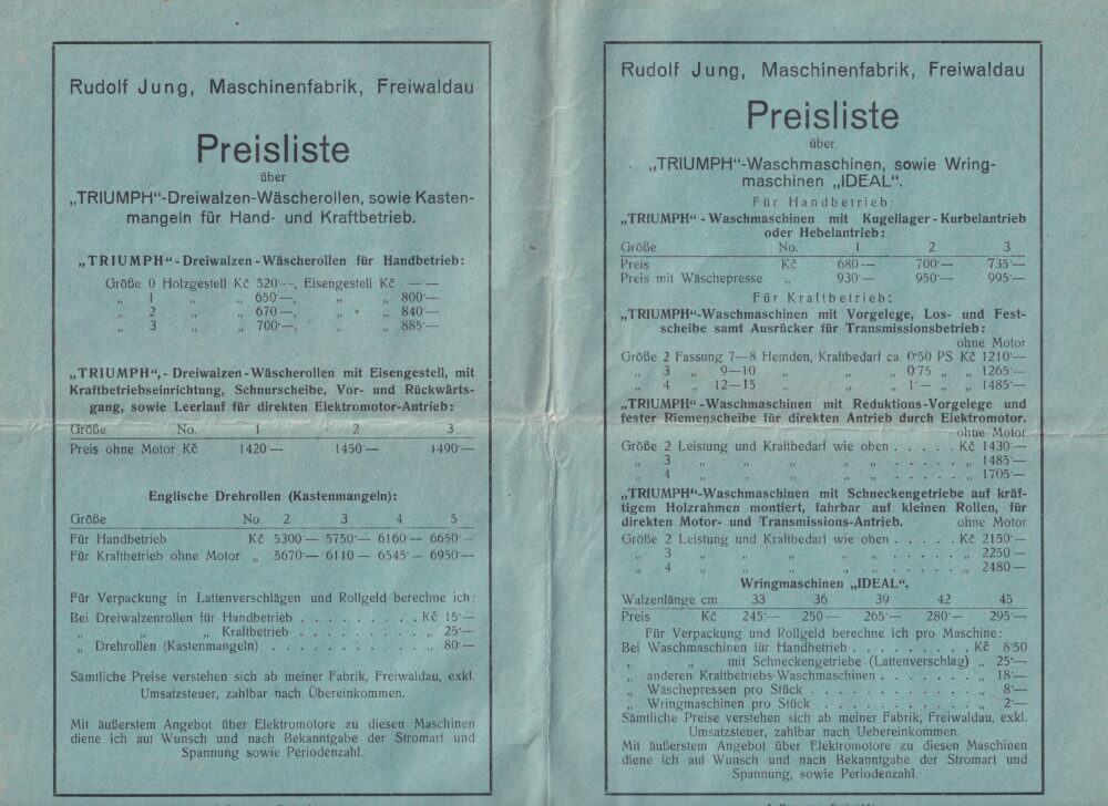 Leták, Ceník, tříválcové prací role