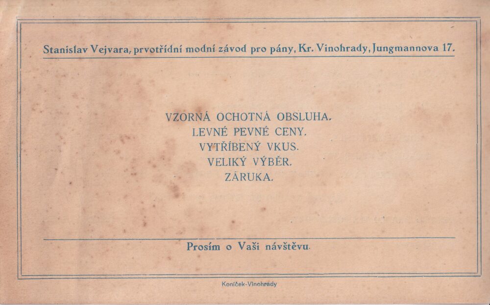 Leták, Módní závod pro pány, Stanislav Vejvara