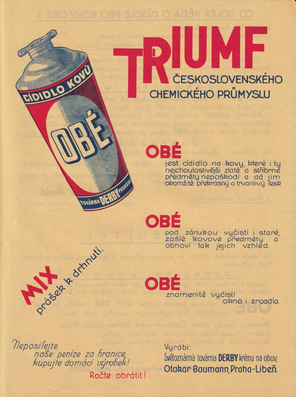 Leták, Cídidlo kovů Obé, Továrna Derby, Praha