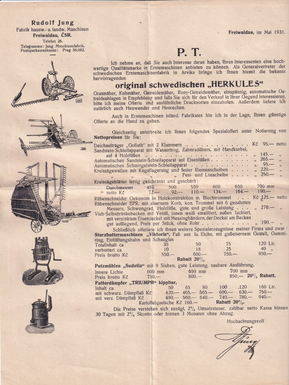 Leták, Stroj Herkules, Jeseník, 1931