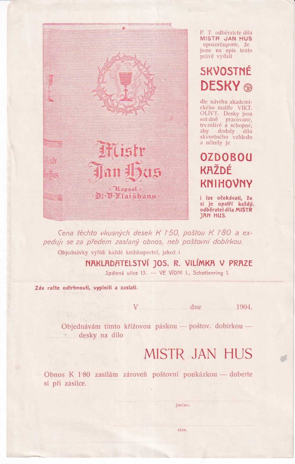 Reklamní leták na skvostné desky pro knihu, Vilímek