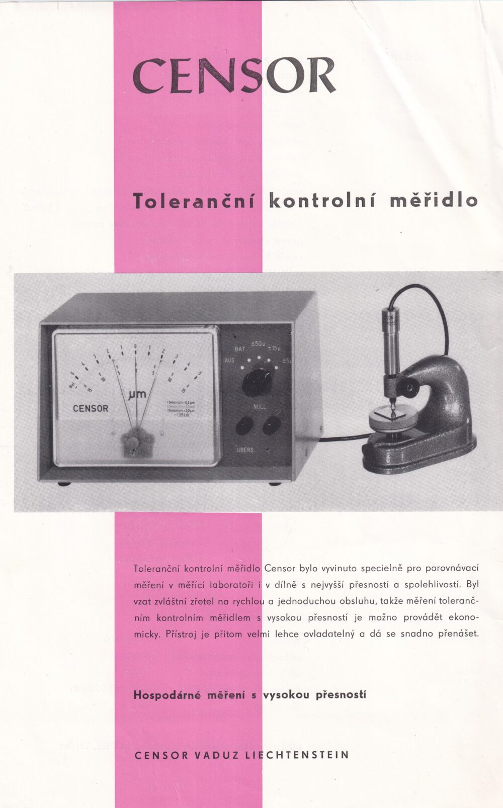 Reklamní leták CENSOR toleranční kontrolní měřidlo
