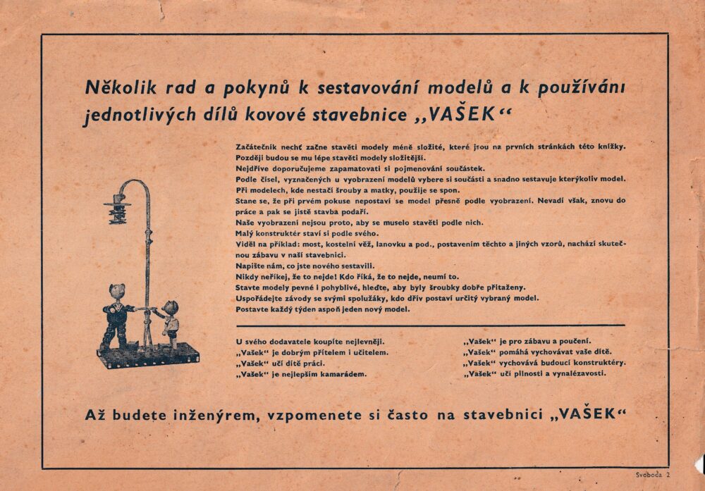Leták Vašek rady k sestavování modelů z kovové stavebnice