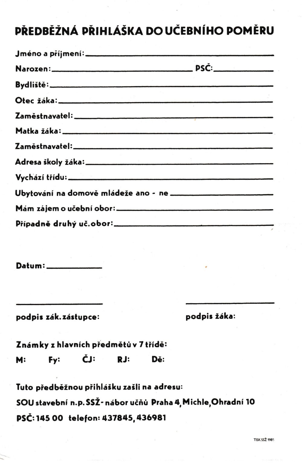 Předběžná přihláška do učebního poměru