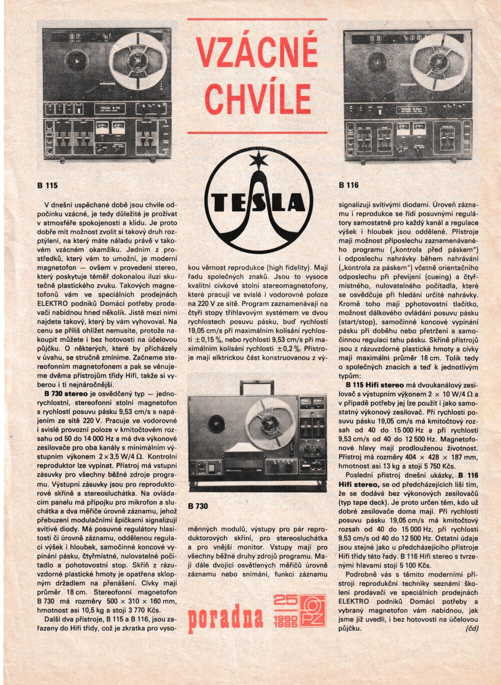Retro leták TESLA magnetofon B 115, B 116, B 730