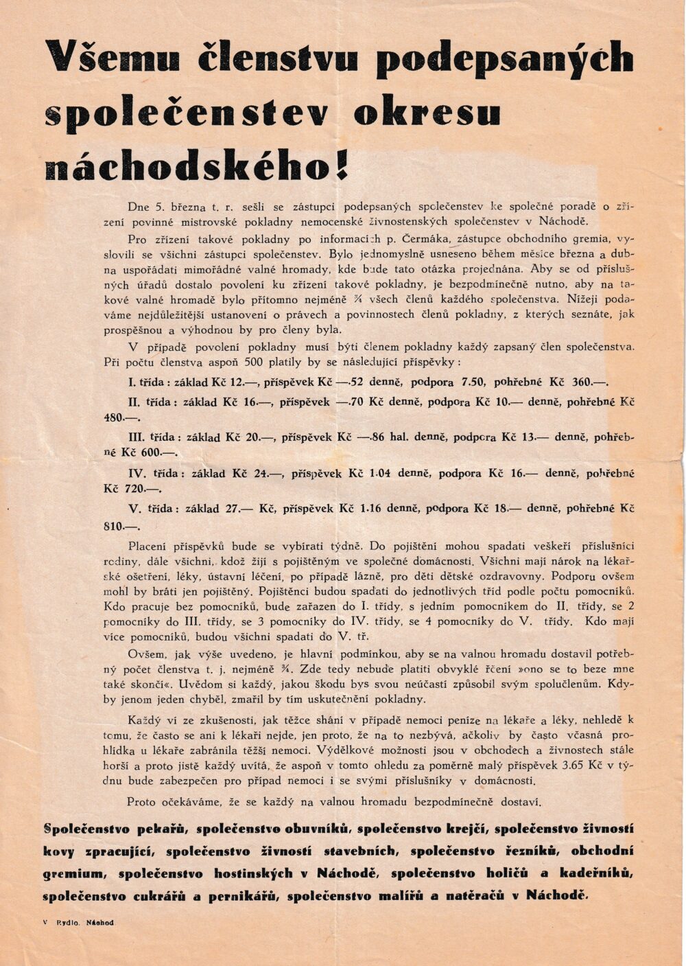 Leták Všemu členstvu podepsaných společenstev, Náchod