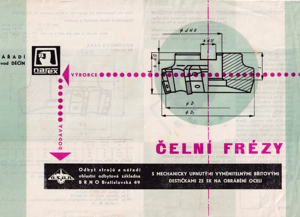 Leták Narex Čelní fréza, technický nákres Děčín