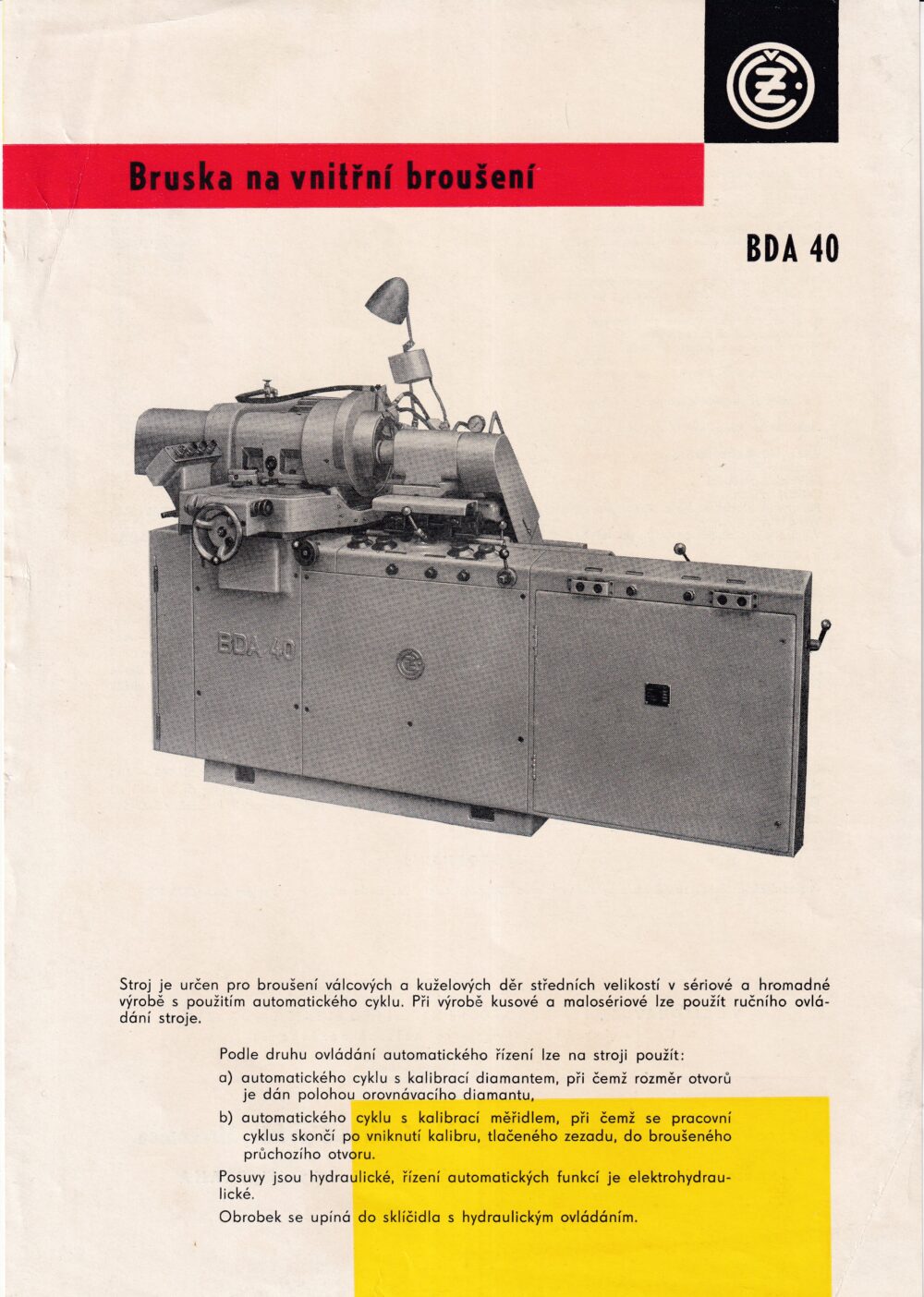 Leták Bruska BDA 40 / technické údaje Strakonice