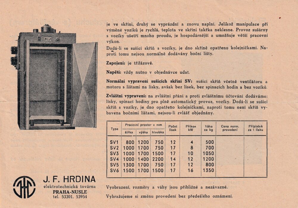 Leták Elektrická sušárna s ventilátorem, Hrdina