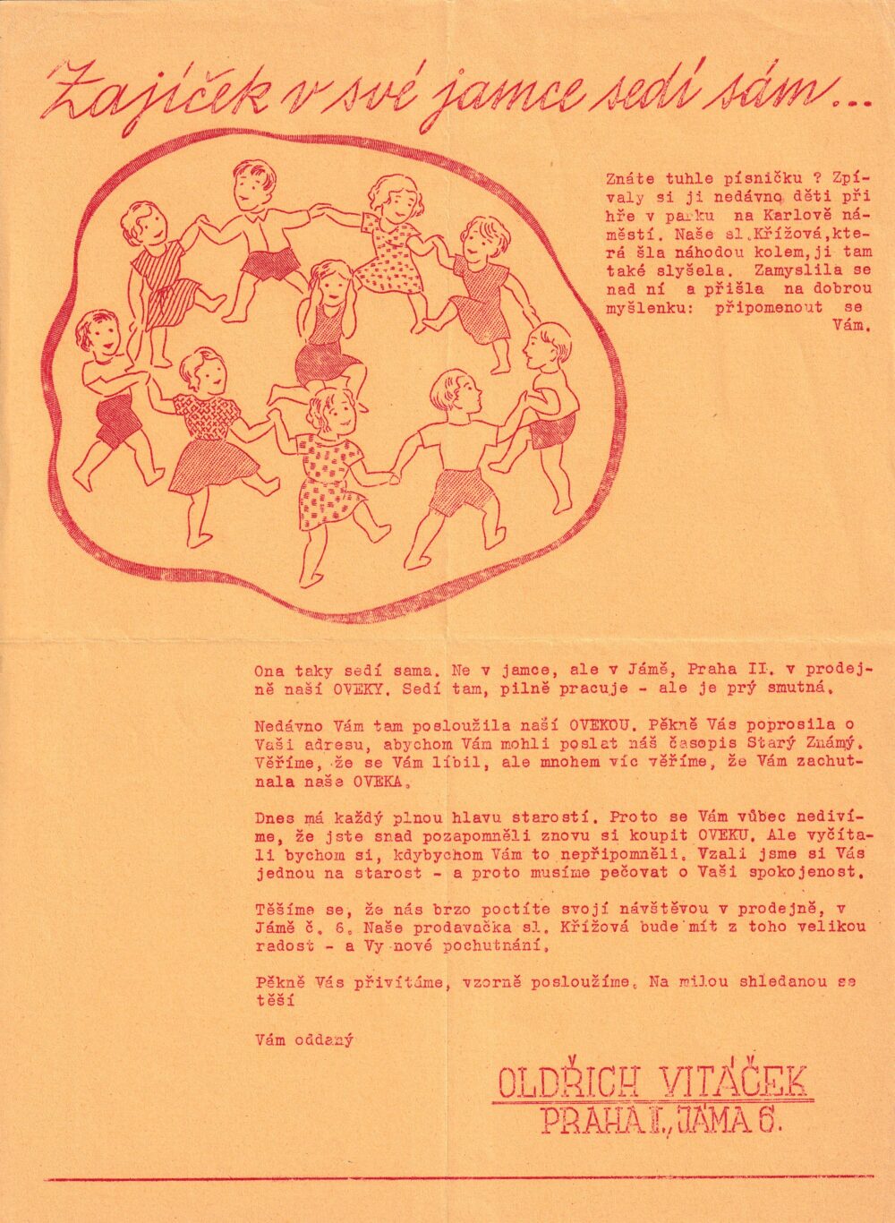 Leták k otevření prodejny OVEKA , Vitáček Praha