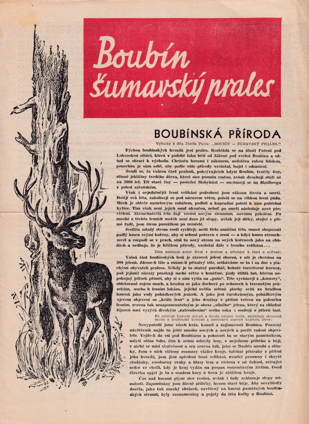Reklama k předplacení sešitu Šumavský prales Boubín