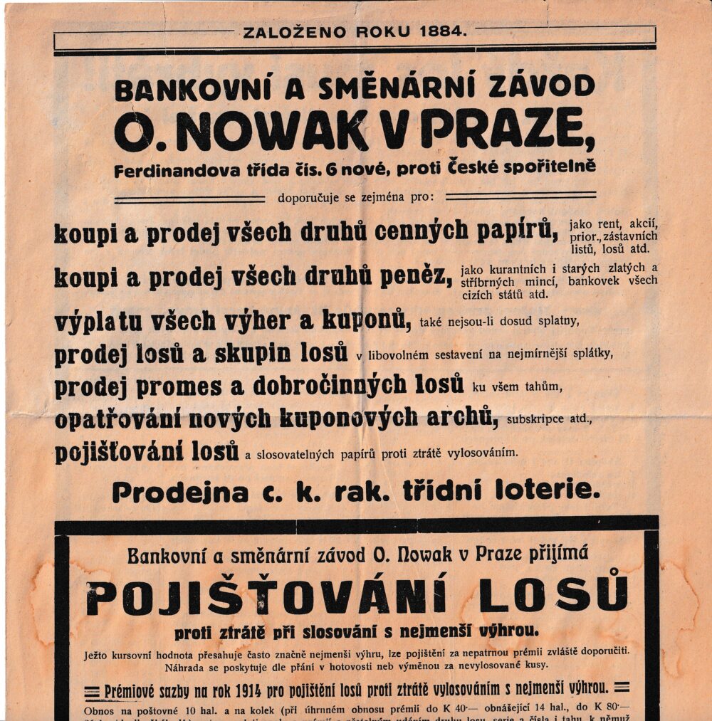Seznam rakouských a uherských losů, Bankovní závod Nowak 1914
