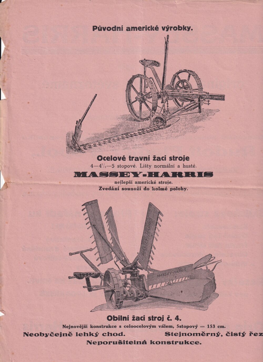 Leták Žací stroje, Massey-Harris R.Fiedler, 1.pol.20.stol.