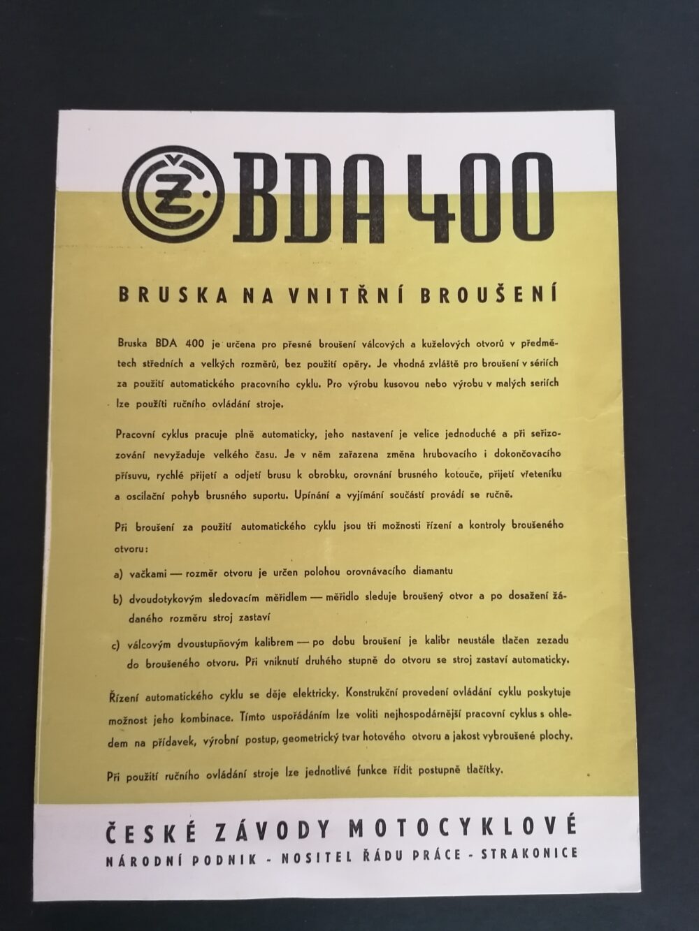 Prospekt Bruska BDA 400 ČZ motocyklové NP Strakonice 2.pol.20.st.