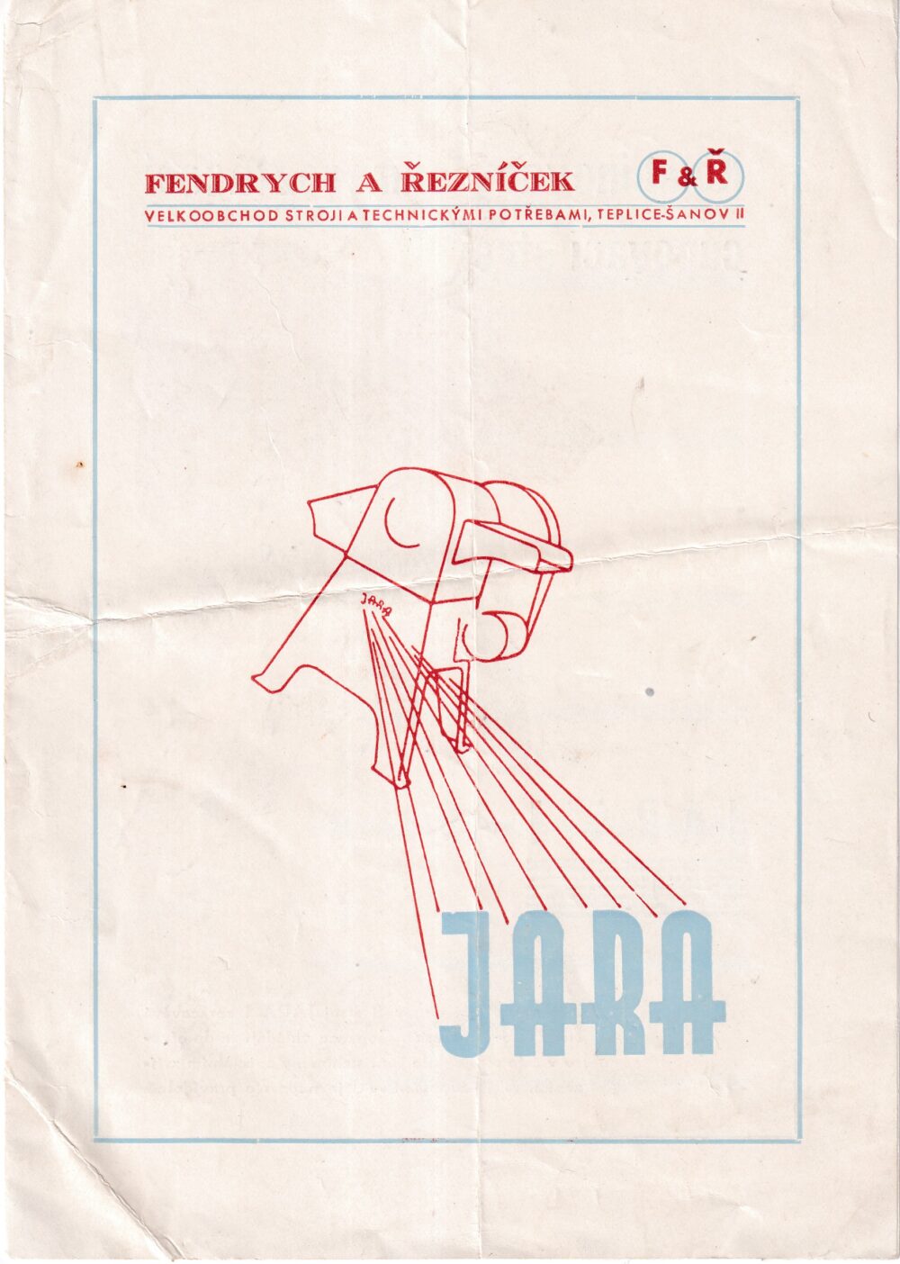 Leták Cupovací stroj JARA 1 Fendrych Řezníček, Teplice 20.stol.
