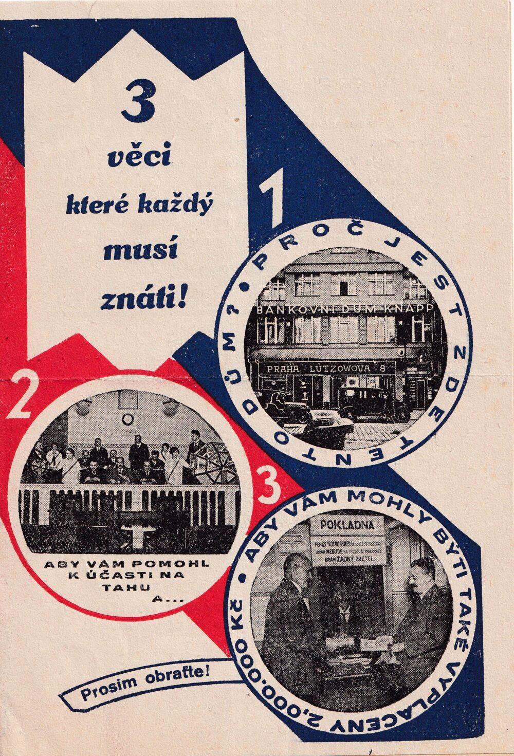 Leták Bankovní dům Knapp, herní plán 21.čsl.třídní loterie, r.1929