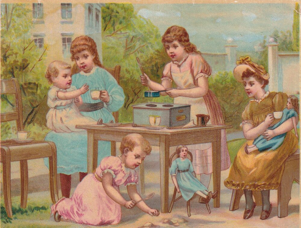 Obrázek - Dívky hrající si s panenkami, 1.pol.20.stol.