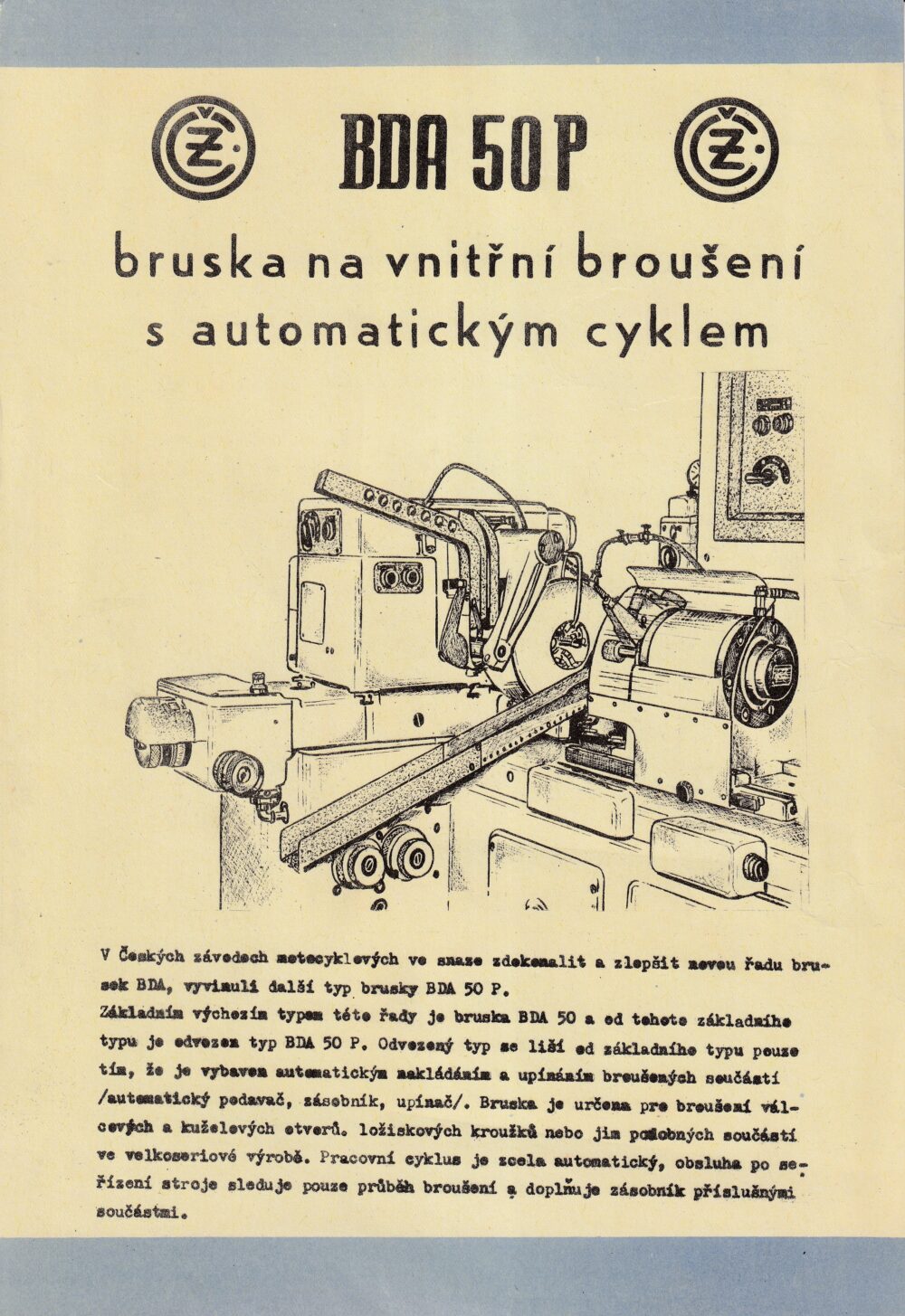 Leták Bruska na vnitřní broušení BDA 50P ČZ motocyklové Strakonice