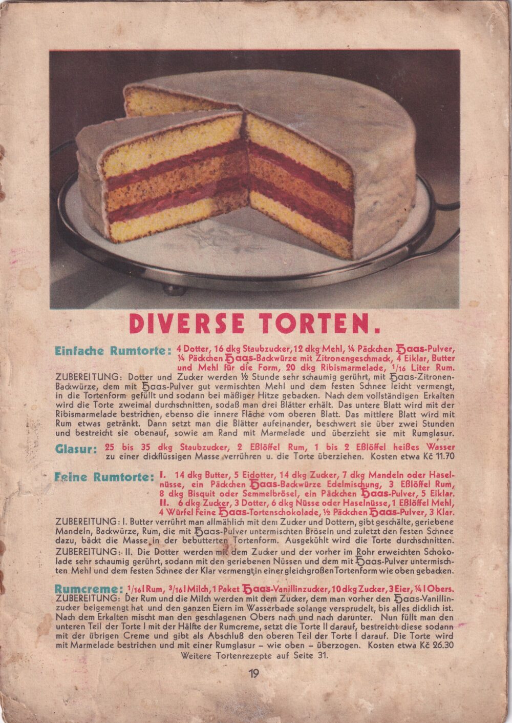 Recepty 8 x sladký recept, bábovka, dorty, řezy...1.pol.20.stol.