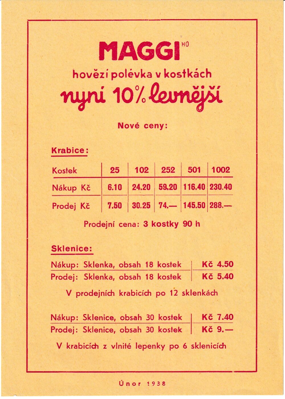 Reklamní leták Maggi, hovězí polévka v kostkách 1.pol.20.st.