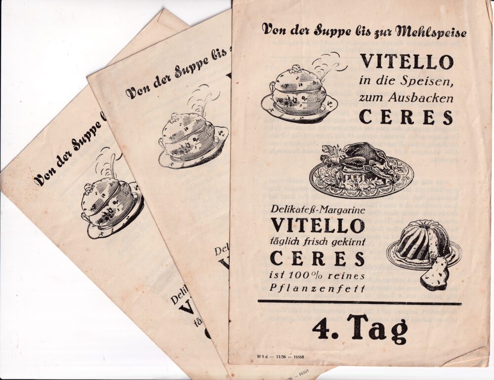 Letáky Vitello, Ceres recepty od polévky po pečivo, 3 ks 1.pol.20.stol.