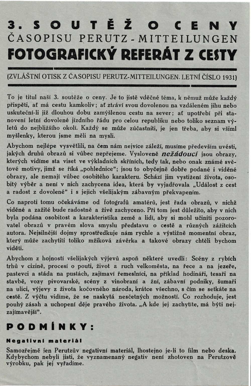 Otisk z časopisu Perutz-fotografický referát z cesty 3.soutěž o ceny r.1931