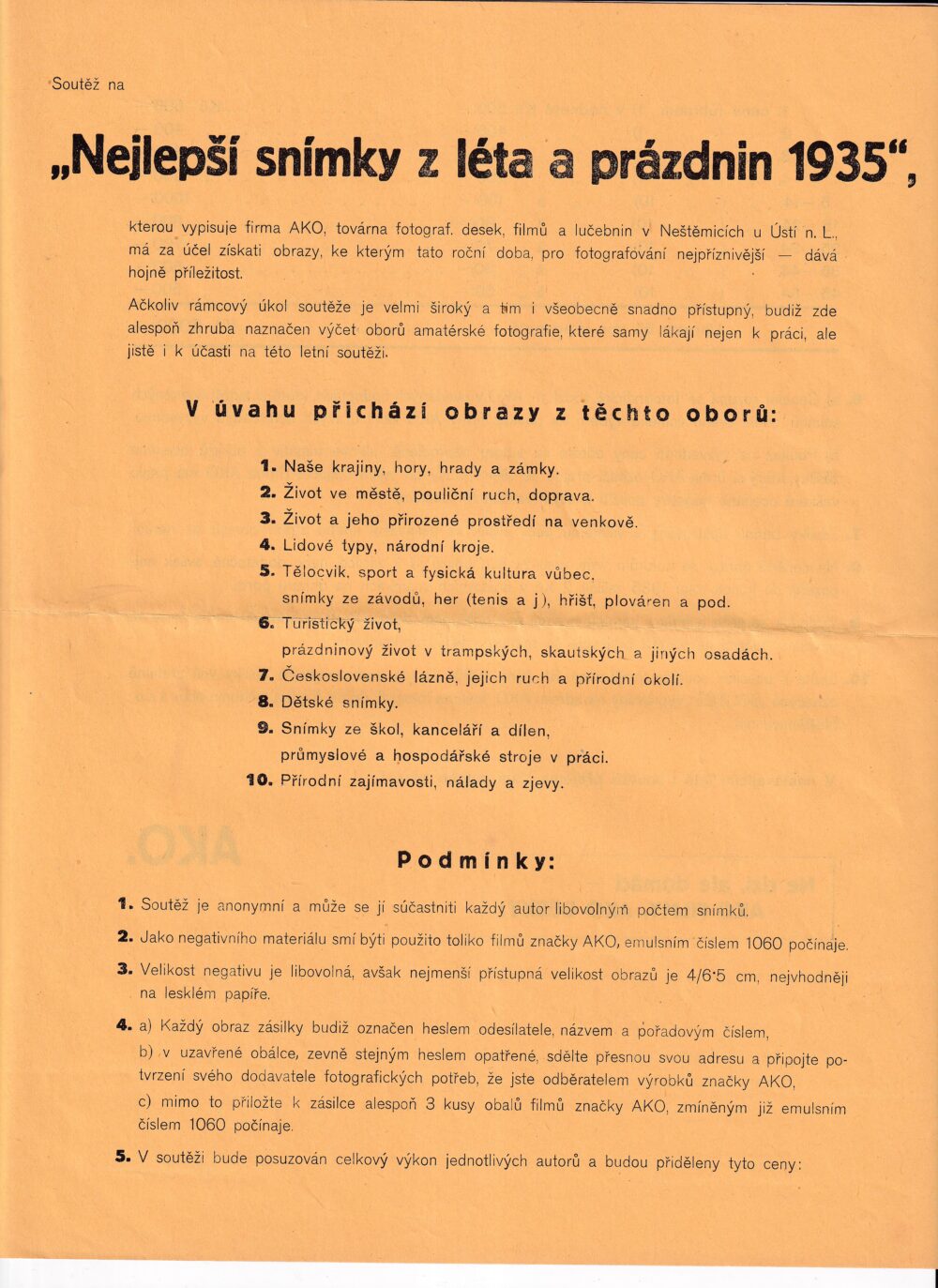 Reklama AKO  na fotografickou soutěž Nejlepší snímky z prázdnin 1935
