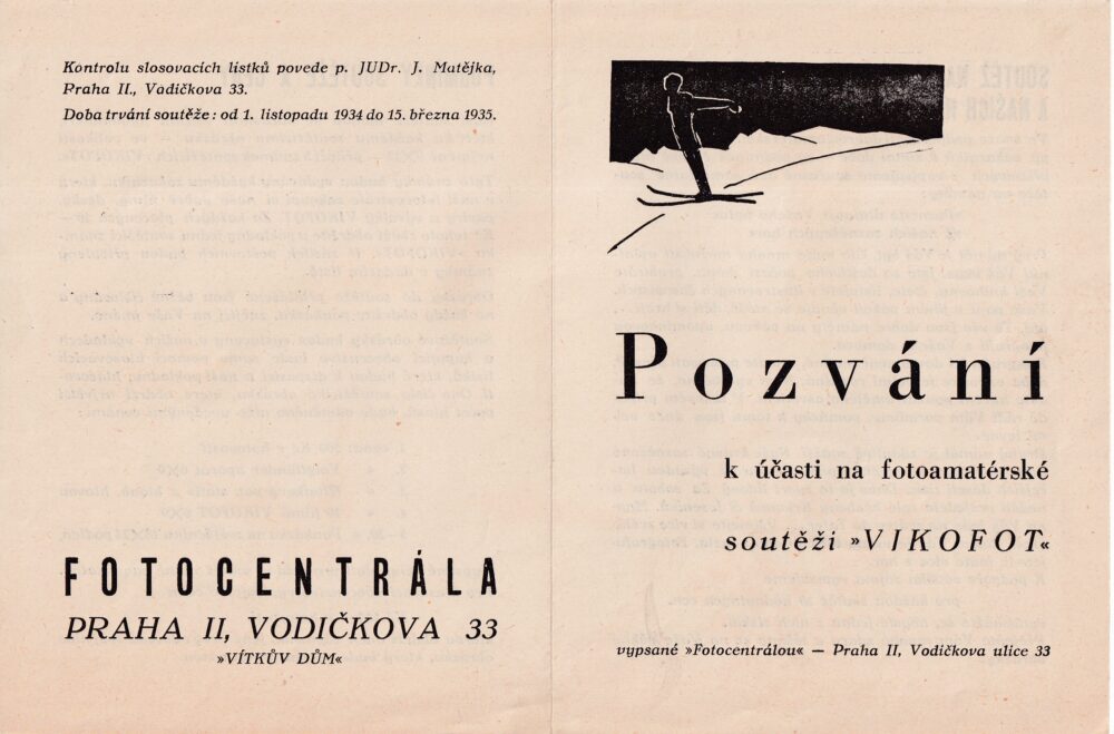 Pozvání k účasti na fotoamatérské soutěži, Fotocentrála Praha r.1934