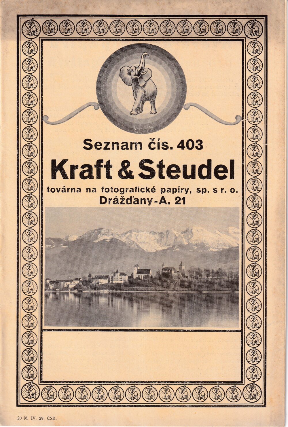 Brořura Továrna na fotografické papíry zn.Slon Kraft&Steudel 1.pol.20.st.