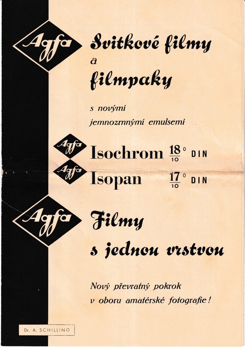 Leták Agfa Svitkové filmy a filmpaky Isochrom Isopan, 1.pol.20.st.