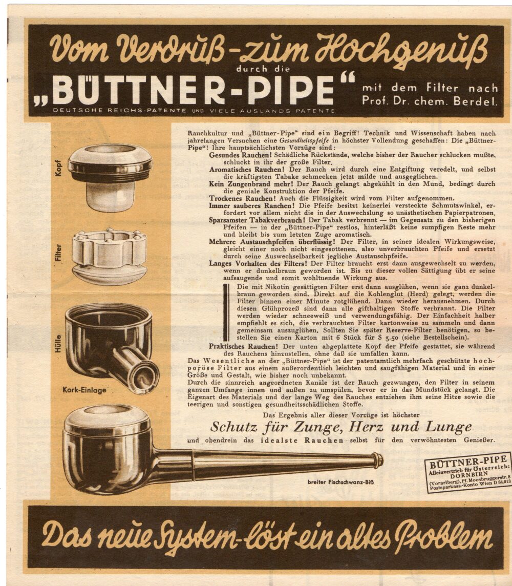 Leták dýmky Büttner-Pipe, Dornbirn