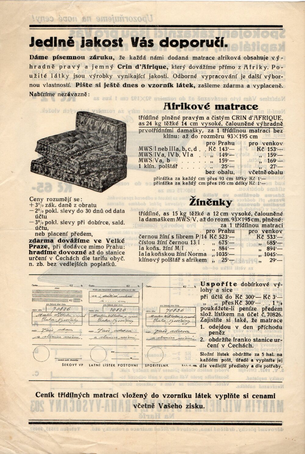 Leták matrace, Wilhelm a synové, Praha